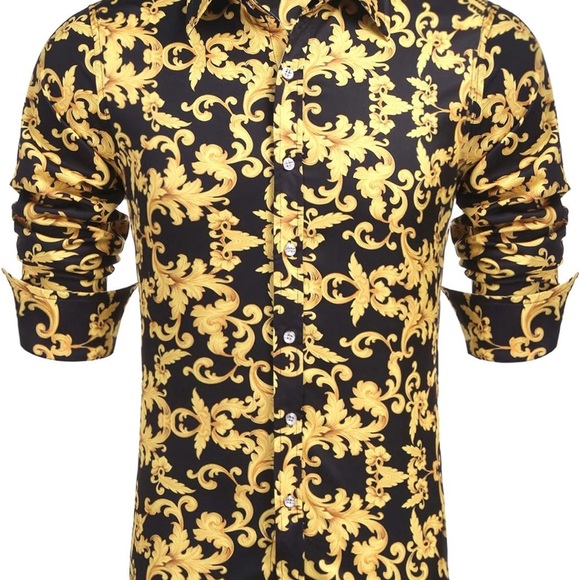 Men's Black and Gold Patterned Shirt (052) - Picture 1 of 4